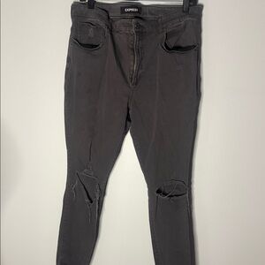 Express Women's Dark Gray Ripped Skinny Jeans